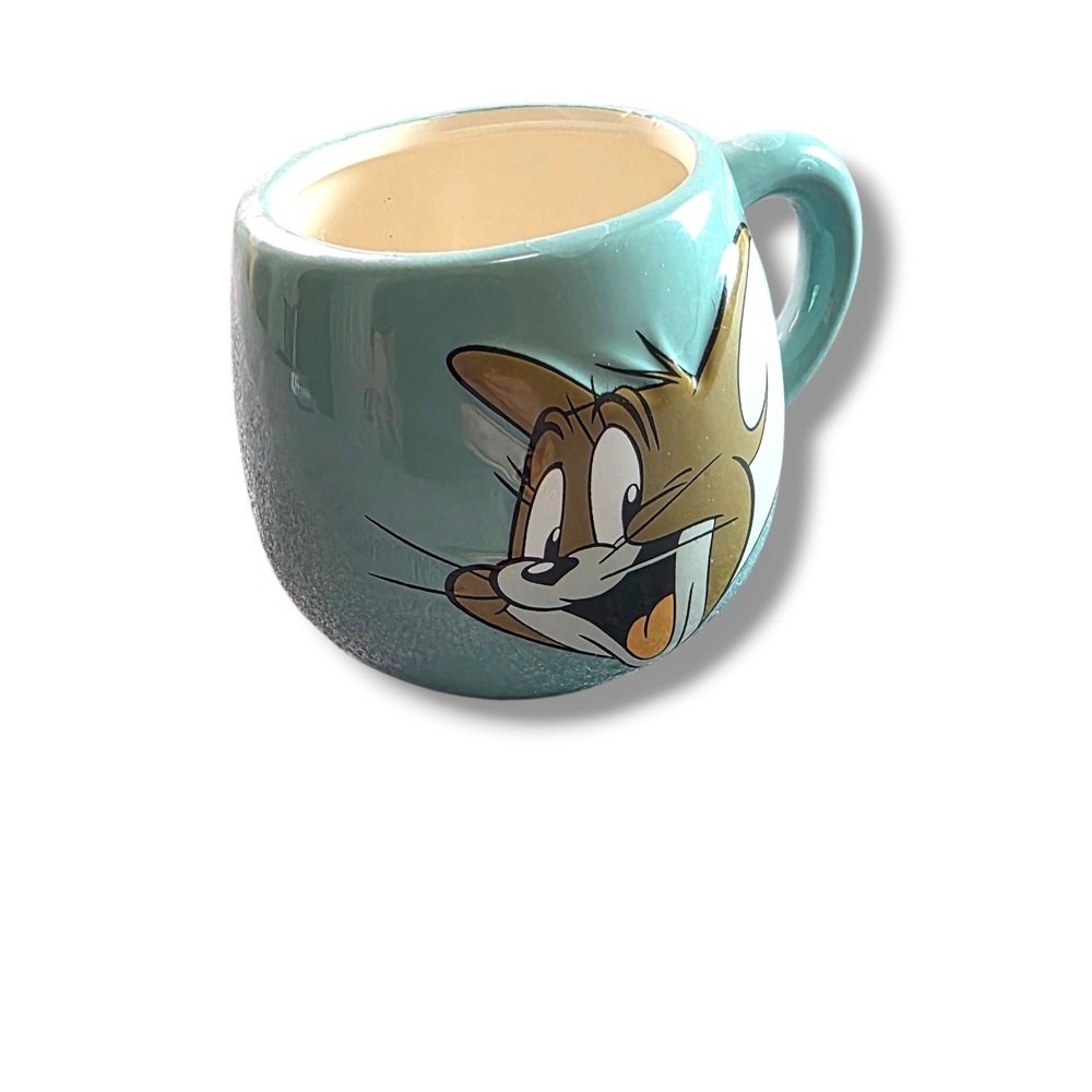 Tom and Jerry Ceramic Mug Teal Blue Jerry Face Logo Coffee Cup